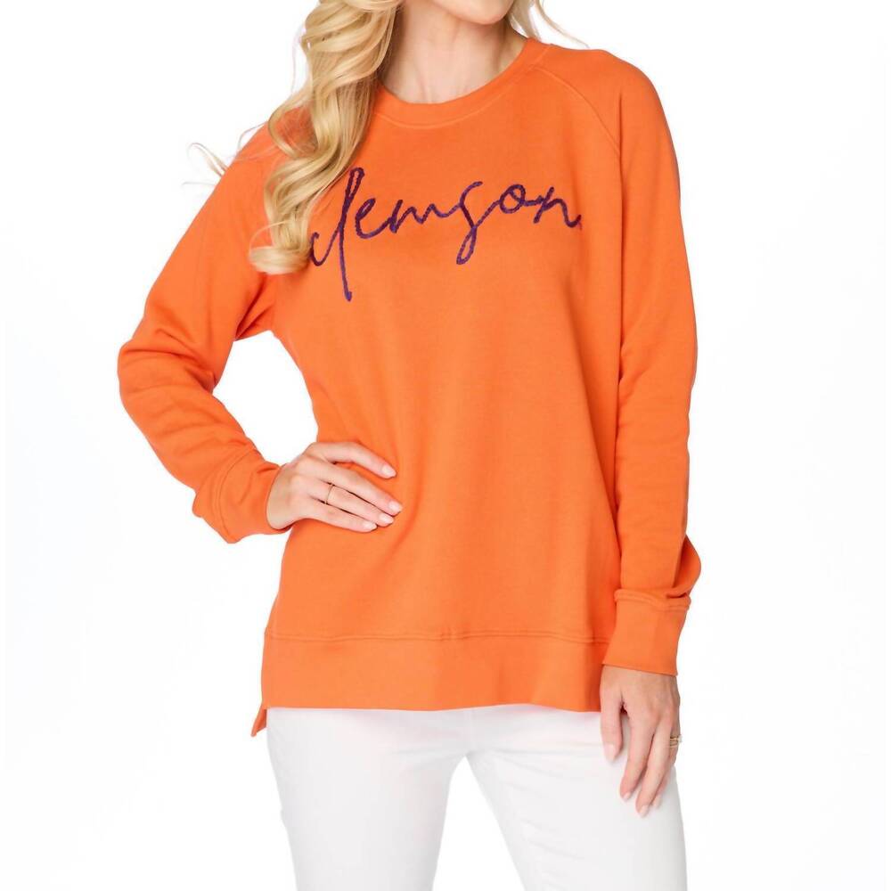 NEW STEWART SIMMONS clemson embroidered pullover sweatshirt - plus in orange